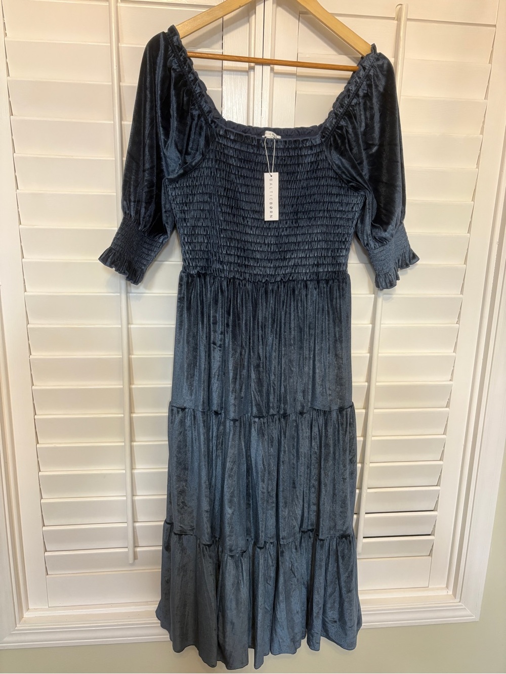 Baltic Born Blue Vivaldi Smocked Velvet Midi Dress Size Medium